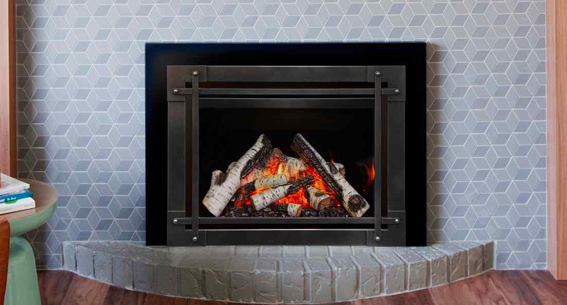 gas fireplace with custom surround, gas log set, and fireplace door